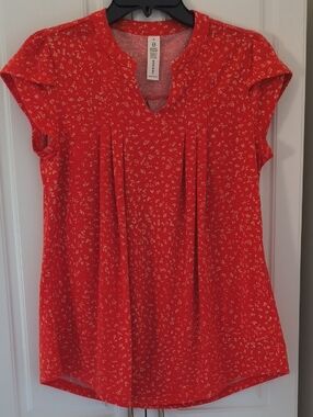 Red Floral Pintuck Layered Cap Sleeve Blouse